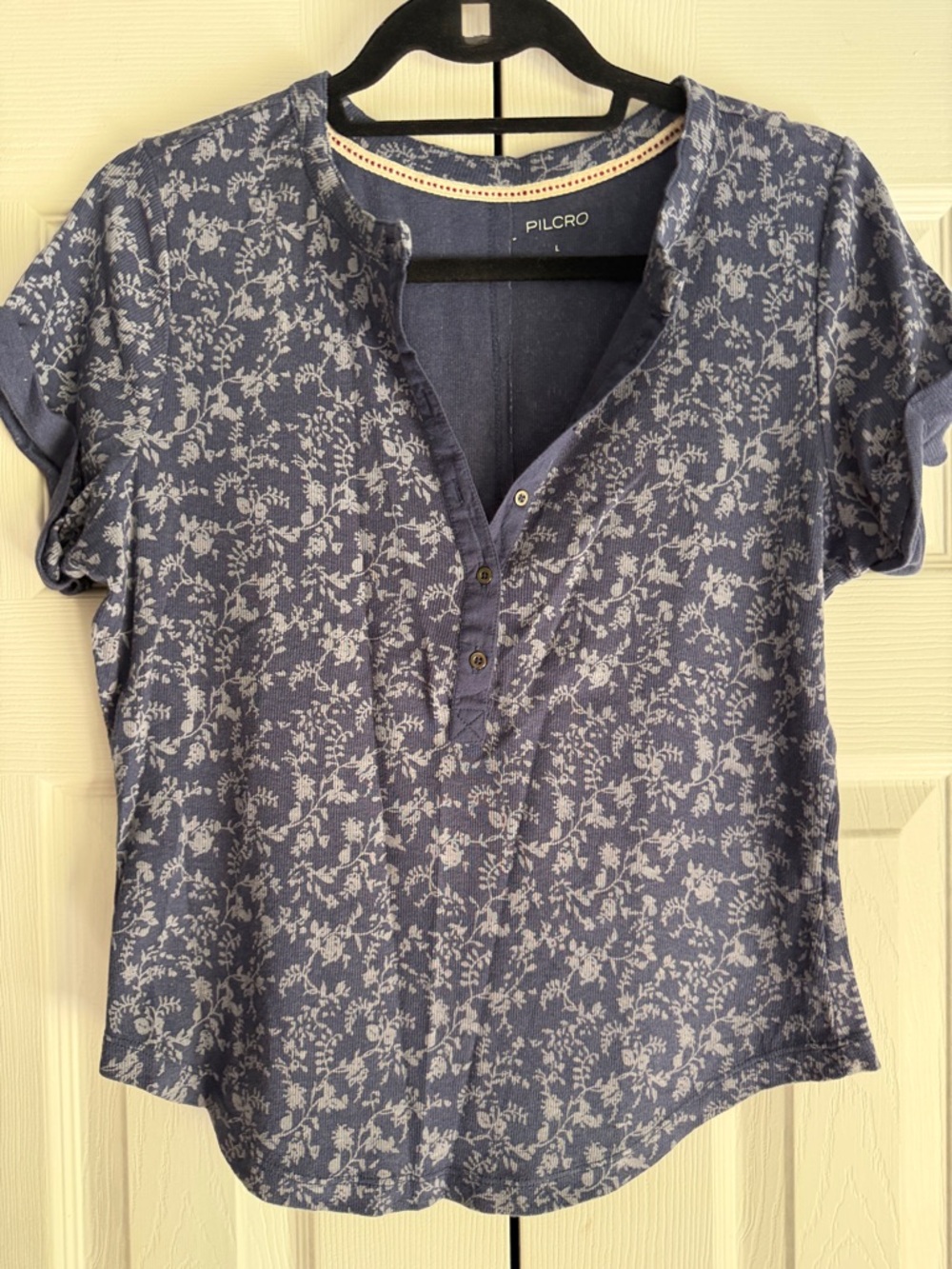 Pilcro Lavender-Blue Floral Henley Top